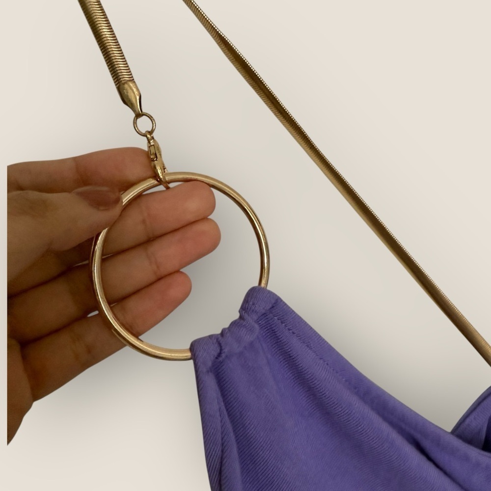 WhoWhatWear | Gold & Purple Cutout Ruched Dress | Size L - Picture 4 of 12
